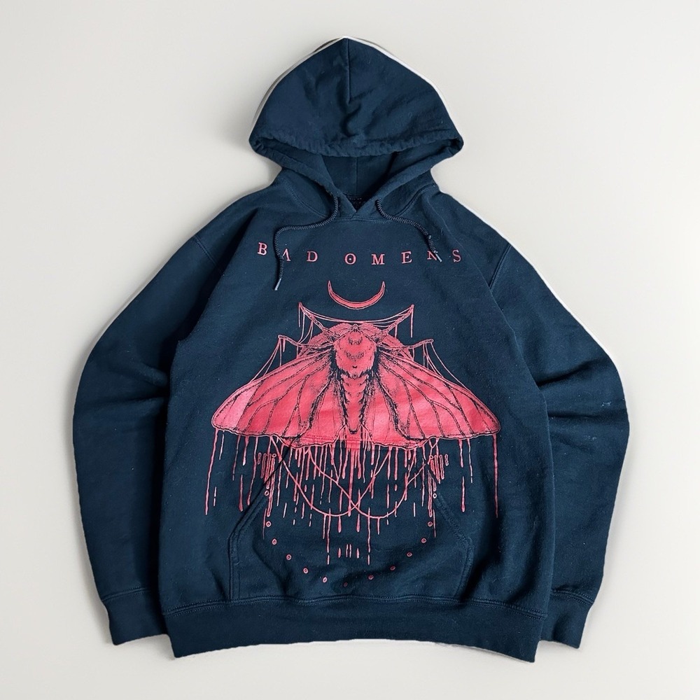 Bad Omens Band Hoodie Mens Small Black Red Moth Sumerian Records Metalcore Heavy
